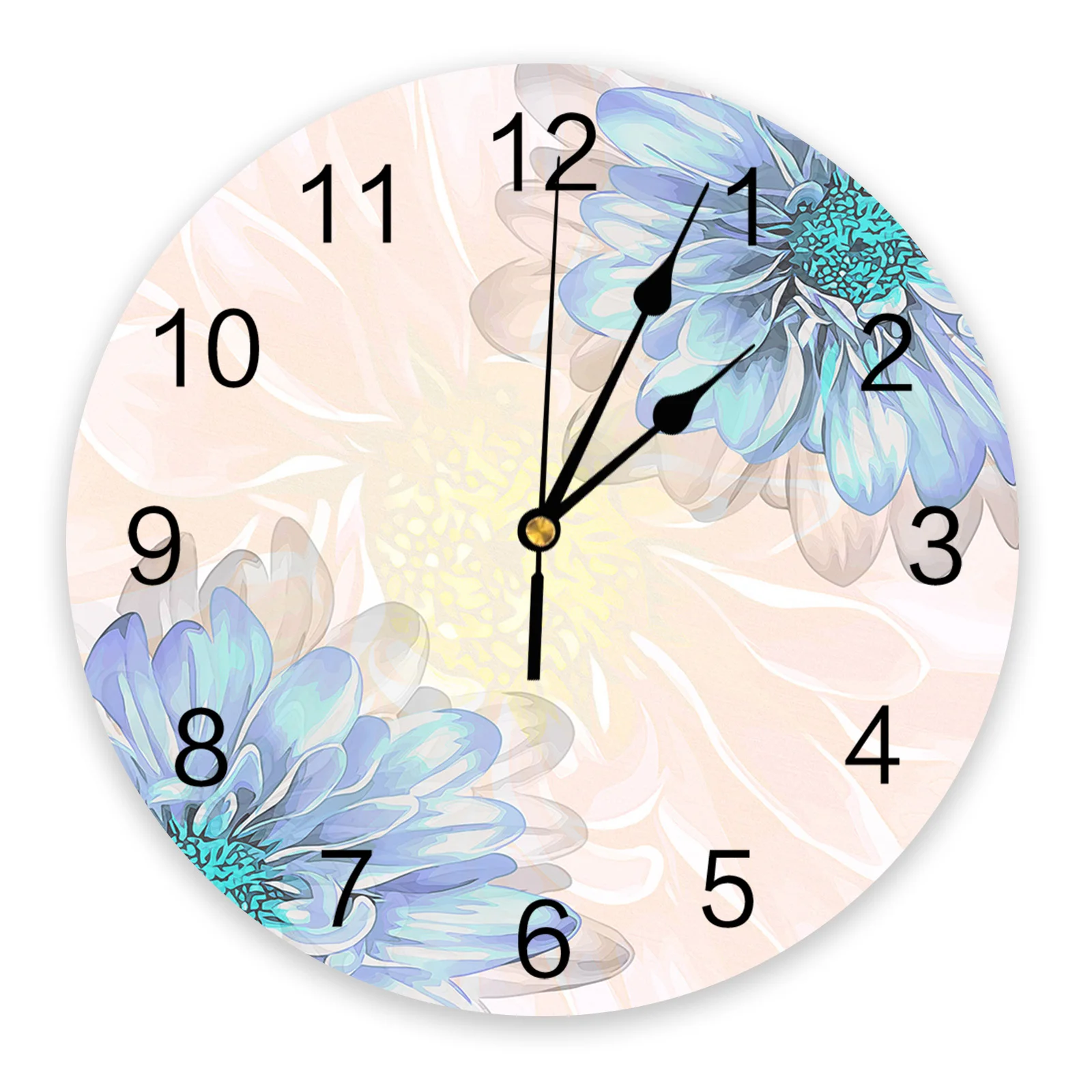 Dahlia Pattern Clock Living Room Home Decor Large Round Wall Clock Mute Quartz Table Clock Bedroom Decoration Wall Watch