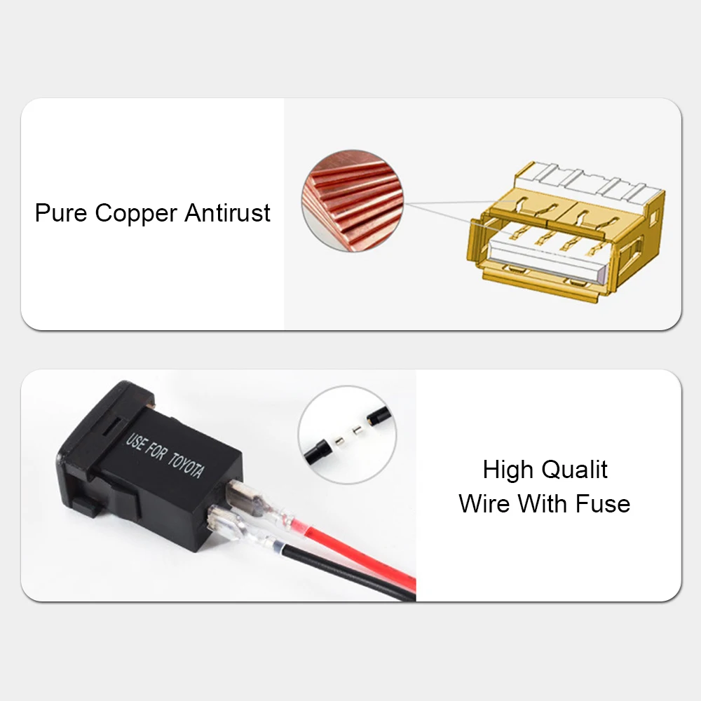 トヨタ用電源アダプター,12-24V電圧計,QCカープラグ充電器,デュアルUSB, LED,カーアクセサリー,携帯電話用急速充電