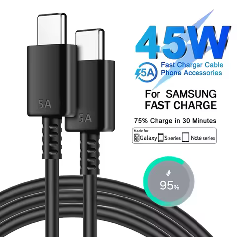 5A 45W Dual USB C Super Fast Charge Cable For Samsung Galaxy S21 S22 S23 FE S24 S25 Plus Note 20 Ultra A15 A25 A35 Type C Cables
