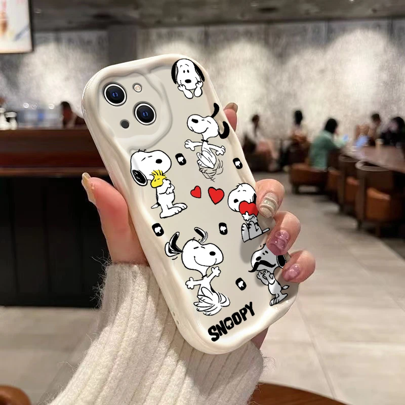 Soft Silicone Cover Cute Cartoon Dog 3D Wave Case For Snoopies iPhone 16 15 14 13 12 11 Pro Max Mini X XR XSMAX 8 7 6S Plus