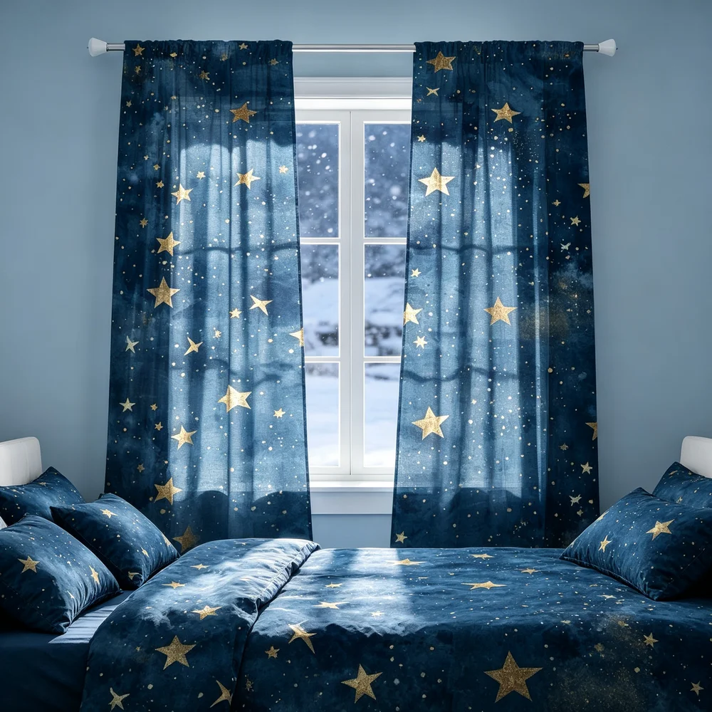 Curtain Rods - 2 buah gorden tipis, motif langit