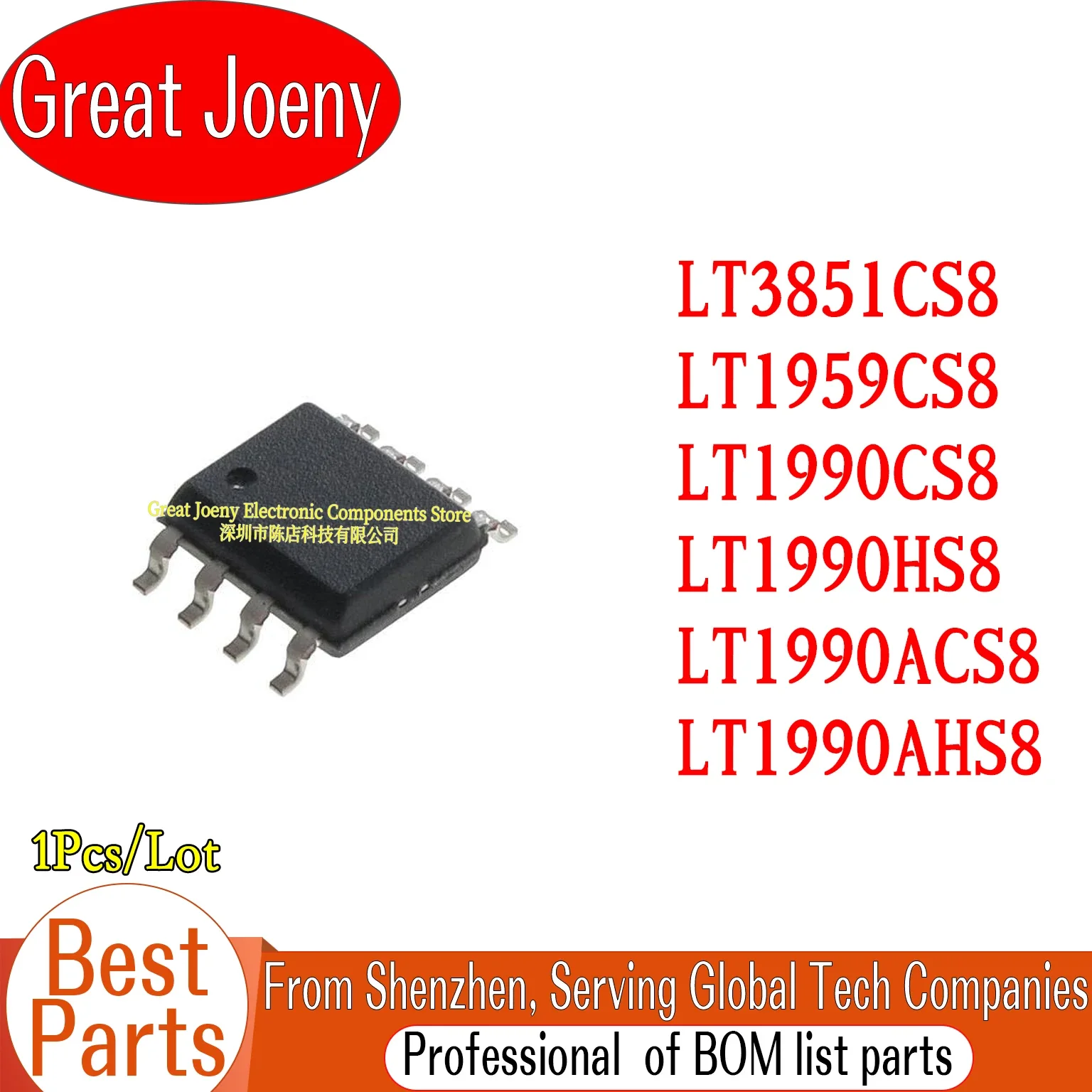 

100% New Original LT3851CS8 LT1959CS8 LT1990CS8 LT1990HS8 LT1990ACS8 LT1990AHS8 IC Chipset Bulk Best Price SOP-8