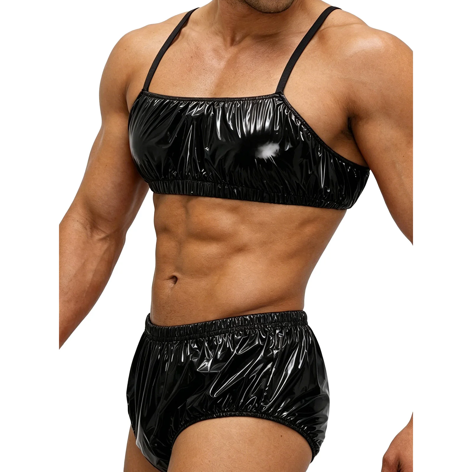 Herren-Badeanzug, zweiteilige Badebekleidung, wasserdichter Badeanzug, verstellbare Träger, Singlets, Crop-Top und Badehose mit elastischem Band – Detail 14