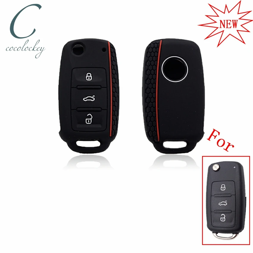 Cocolockey Silicone Car Key Cover Case for VW Golf for Skoda Yeti Superb Rapid Octavia for SEAT Leon Ibiza 3Button Remote Holder image 6