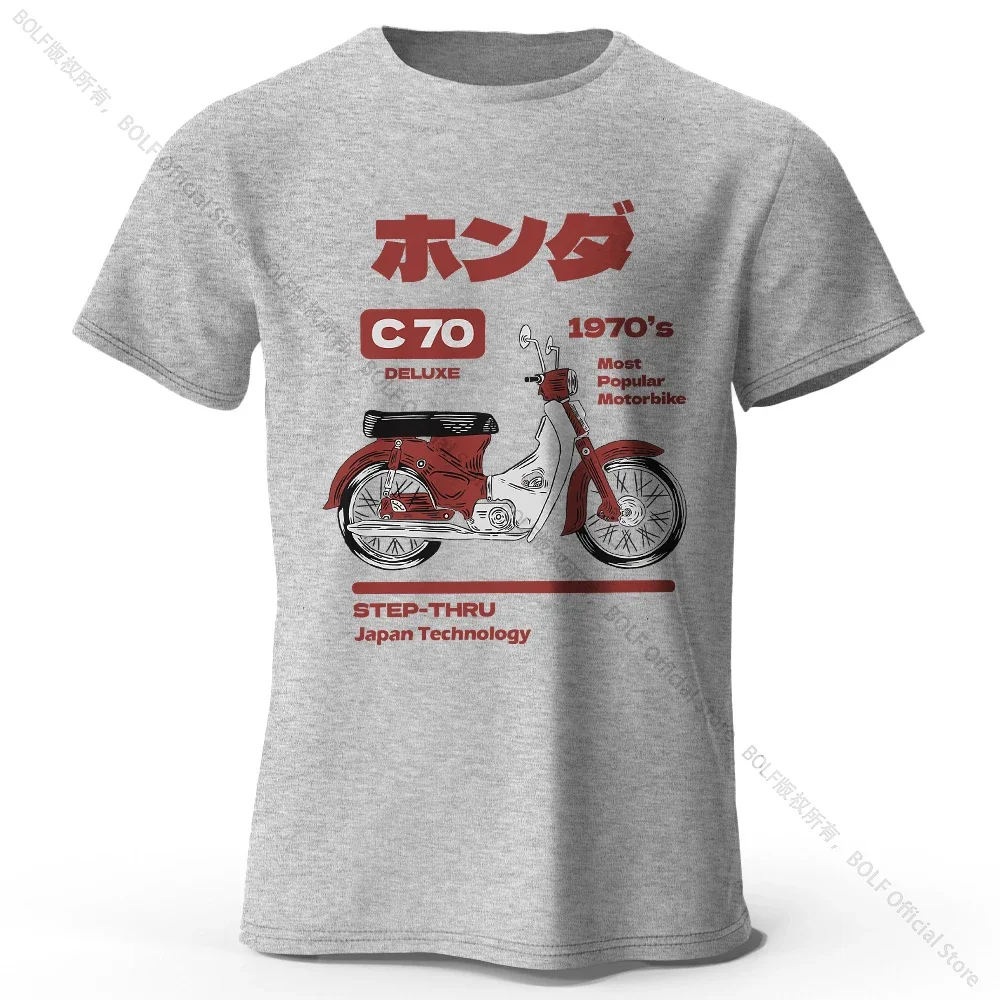 T-Shirt aus 100 % Baumwolle mit japanischem Retro-Motorrad-Aufdruck, weiches und atmungsaktives Rundhals-Kurzarm-T-Shirt, Unisex-Vintage-Stil