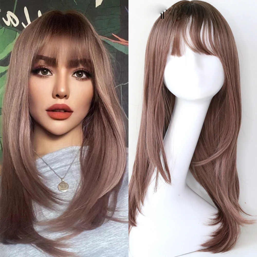 

Sivir Synthetic With Bangs Straight Wigs For Woman Lolita Pink-Brown/Honey/Honey Tea Flax Heat Resistant Fibre Cosplay Anime