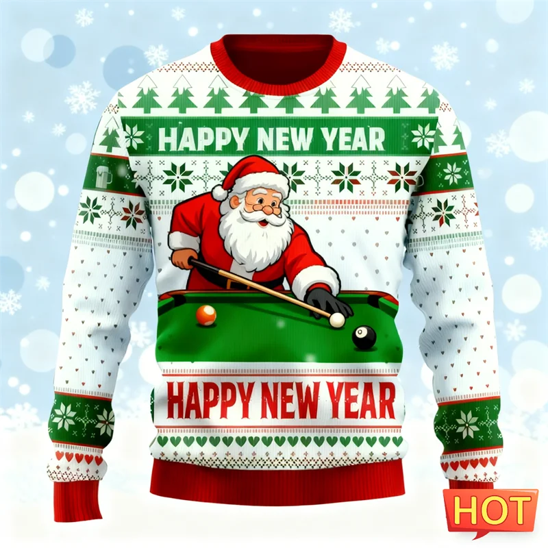 2026 Nuovo Divertente Babbo Natale Grafica Felpe Moda Capodanno 3D Stampato Brutto Natale Felpe Casual Pullover Oversize