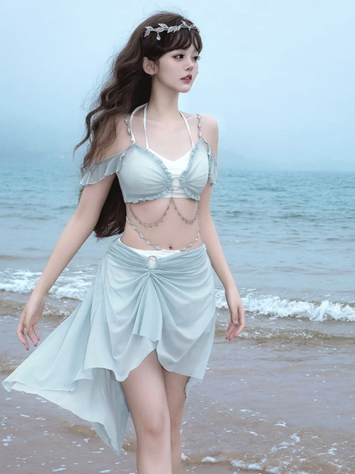 Unknown Star Summer Ripple Pure Desire Wind Japanese Cute Swimsuit Lolita Flesh Covering Girl Split Swimsuit Women's Style