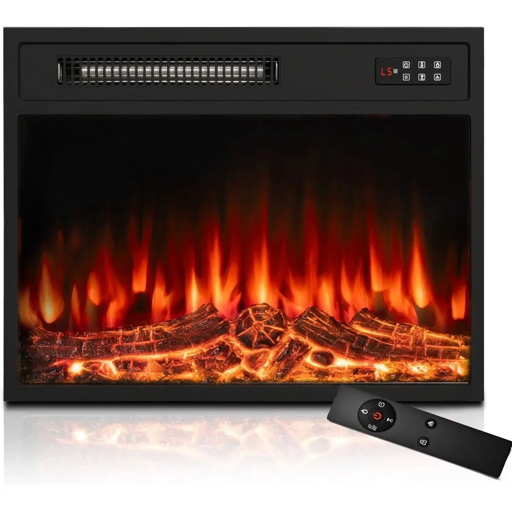 

23-дюймовая электрическая встраиваемая каминная топка с функцией обогрева или подставкой для телевизора, реалистичное пламя LED, встраиваемый каминный обогреватель с