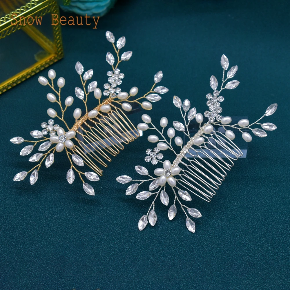 A467 Pearl Bridal Hair Pins Wedding Comb Party Hair Jewelry Girls Hair Clips for Women Tiara Rhinestone Party Headpieces