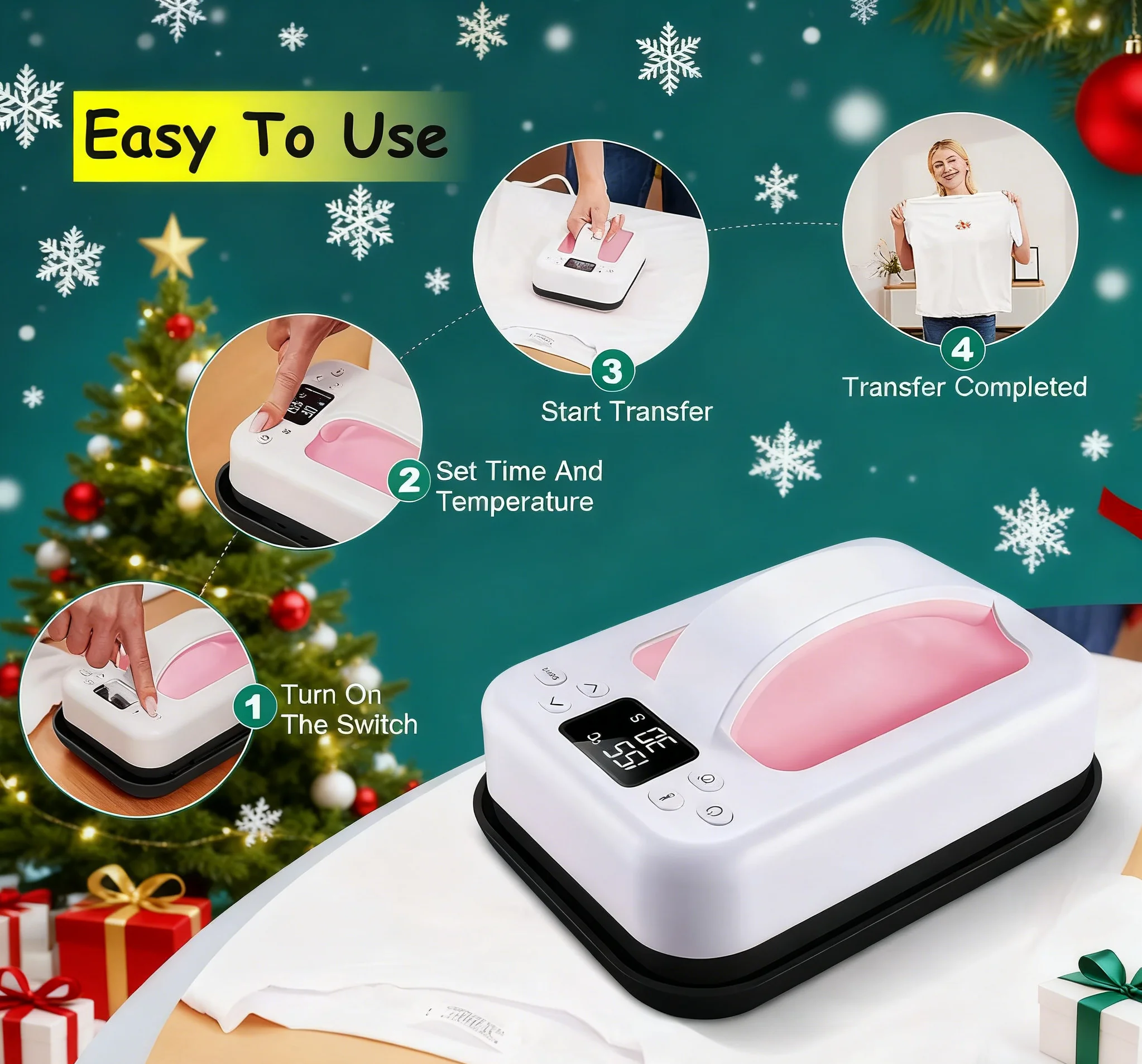 آلة الضغط الحراري الأوتوماتيكية باللون الوردي مقاس 7 × 5، HP6، مكبس التسامي السريع المحمول للقمصان، سهل الاستخدام للمبتدئين في الأعمال المنزلية