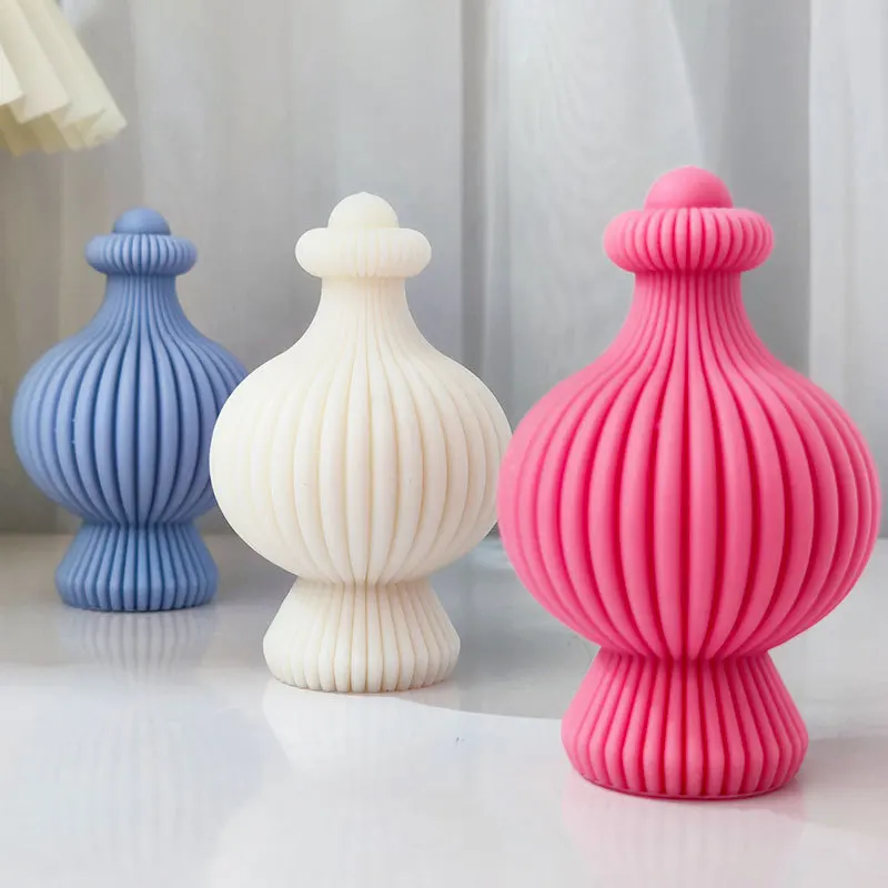 

4.13inch Classic Striped Vase Candle Soap Silicone Mold 3D Perfume Bottle Shaped Household Decoration Mould