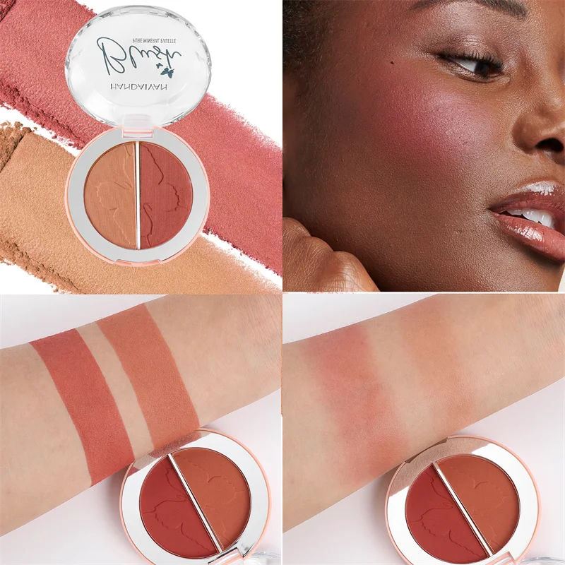 Two-tone Blush Powder Palette Natural Matte Brighten Skin Blusher Milk Peach Pink Purple Apricot Rubor Rouge Korean Dupes Makeup