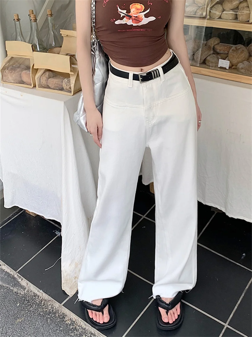 Alien Kitty 2023 High Waist Loose Jeans Women Autumn White OL Casual Denim Office Lady Streetwear Daily Slim Mopping Pants