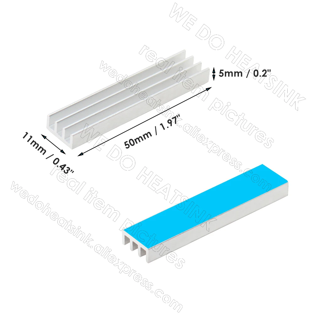 Wholesale 50x11x5mm Long DIP40 DIP28 Silver Aluminum Heatsink Cooler Radiator With Thermal Conductive Heat Transfer Adhesive Pad