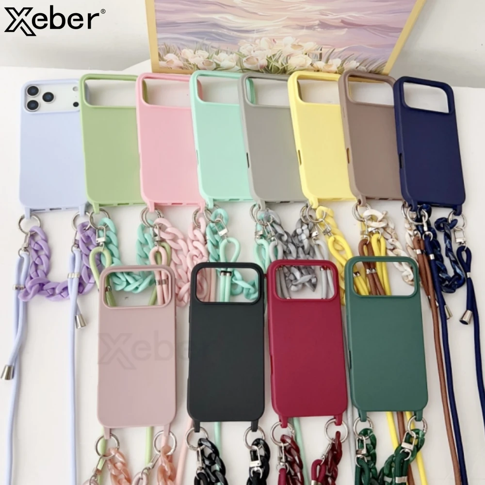 Crossbody Lanyard Acrylic Bracelet Matte Soft Case For iPhone 12 13 14 15 16 17 Pro Max Plus Liquid Silicone Shockproof Cover