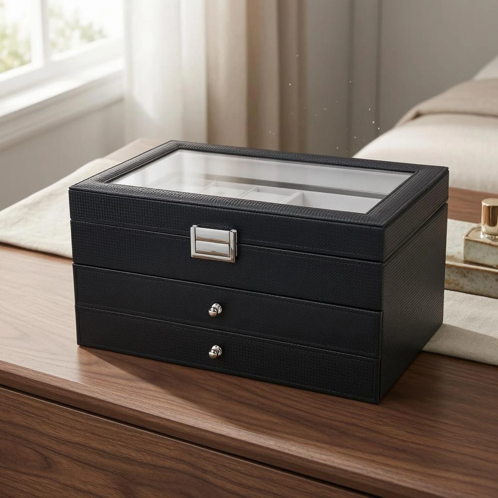 Watch Storage Box Drawer Tiers Watch Organizer Box Metal Latch Soft Lined