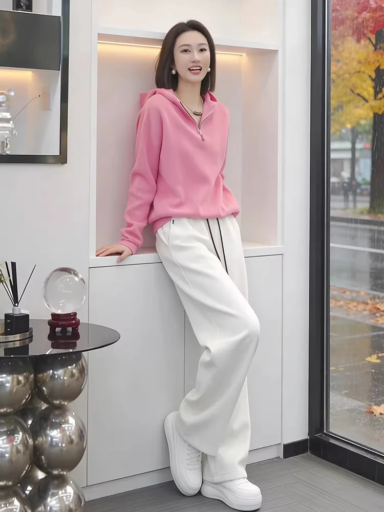 

Sli Color Hoodie Wide Leg Pants Women's Set Spring Summer New Arrival Casual Age-Defng High Waist Long Sve