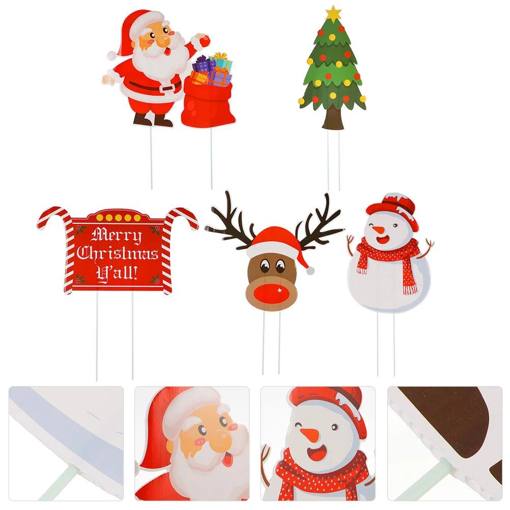 

5Pcs Christmas Yard Sign Set Bright Colored Lawn Stakes Xmas Garden Decorations Santa Pattern for Festive Lawn