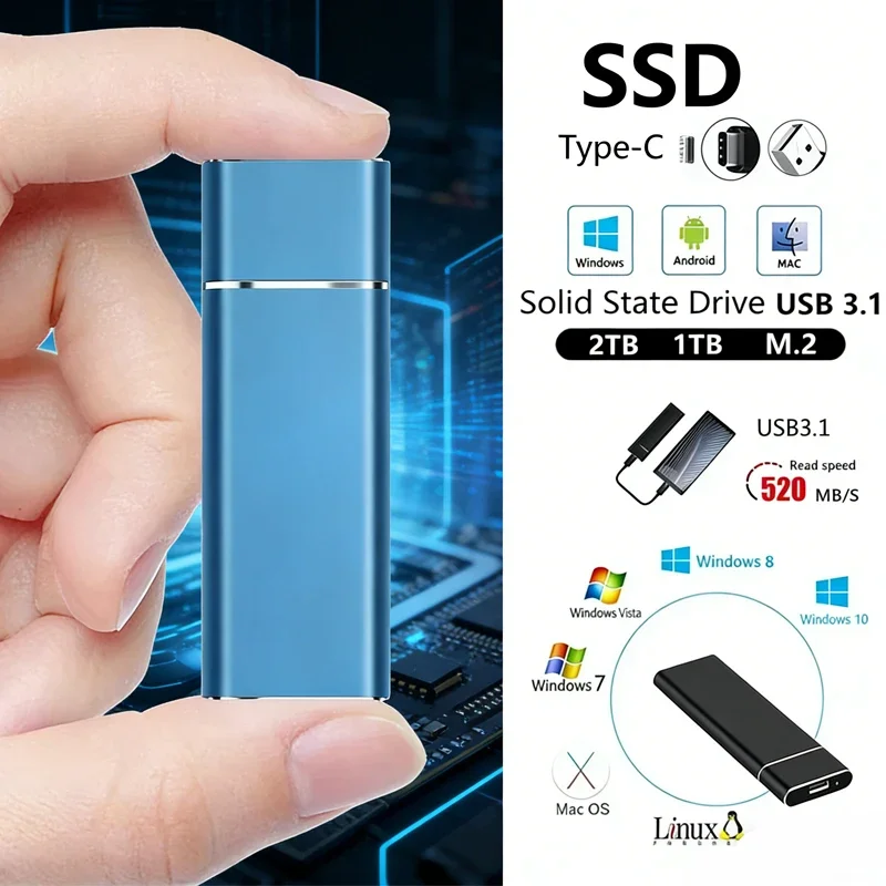 Mini Portable SSD 256TB 1TB 2TB High-speed Original Mass Storage SSD USB3.0 External Hard Drive for SSD Computer Laptop