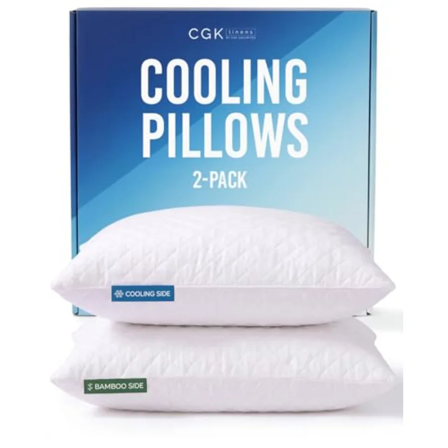 

Cooling Pillow Size Set of 2 - Breathable Cooling Bed Pillows for Hot Sleepers - Adjustable Shredded Memory Foam - Soft or Firm