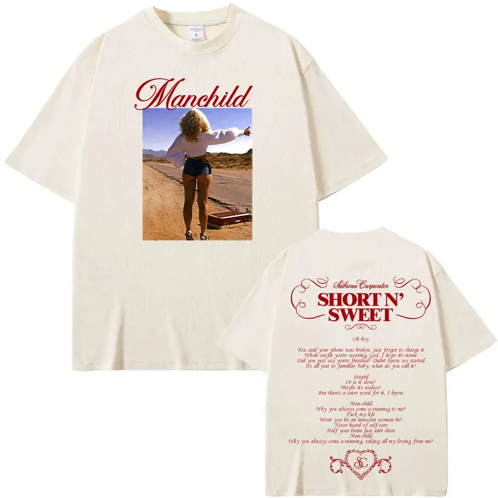 Sabrina Carpenter - Manchild Stampa grafica T Shirt O-Collo Grunge Tee-shirt Ropa Mujer 100% cotone Abbigliamento Casual RetroTshirt