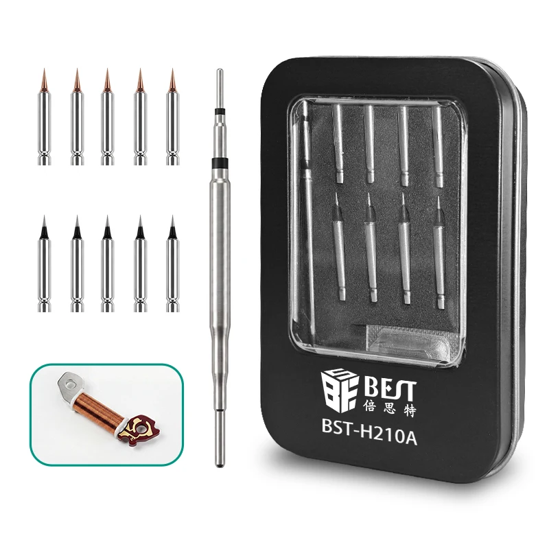 BST-H210 Series Quick Release Core Saving Soldering Iron Set Replaceable 210 Tips 10pcs Copper Tungsten Steel I Shape SK Blade
