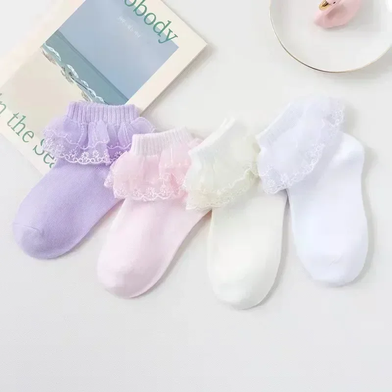 2023 New Lolita Lace Princess Socks Kids Girl Baby Cotton Lei Silk calzini da ballo latino bianchi elastici spessi morbidi e confortevoli