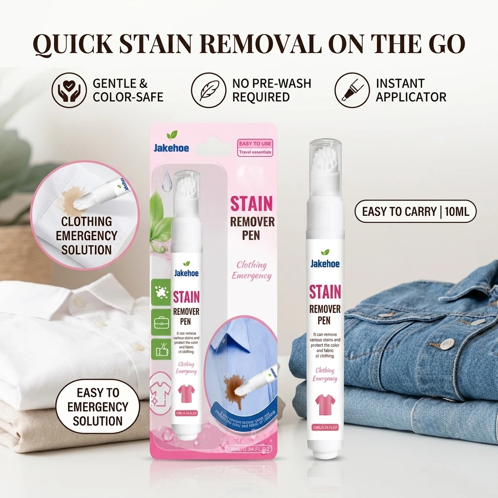 JAKEHOE Portable Clothing Stain Remover Pen Eliminate Coffee & Oil Stain Reduce Odor Mild No-Rinse Emergency Fabric Spot Cleaner