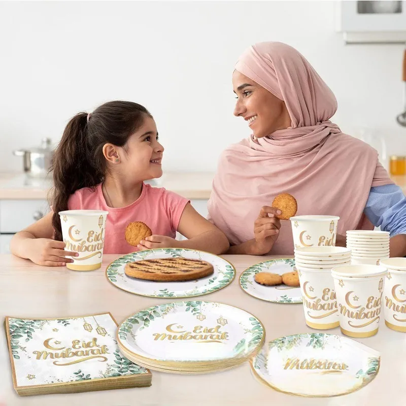 Eid Disposable Tableware Set Ramadan Table Decoration Islamic Muslim Party Tableware Ornament Kareem Mubarak Eid Al Adha Gifts