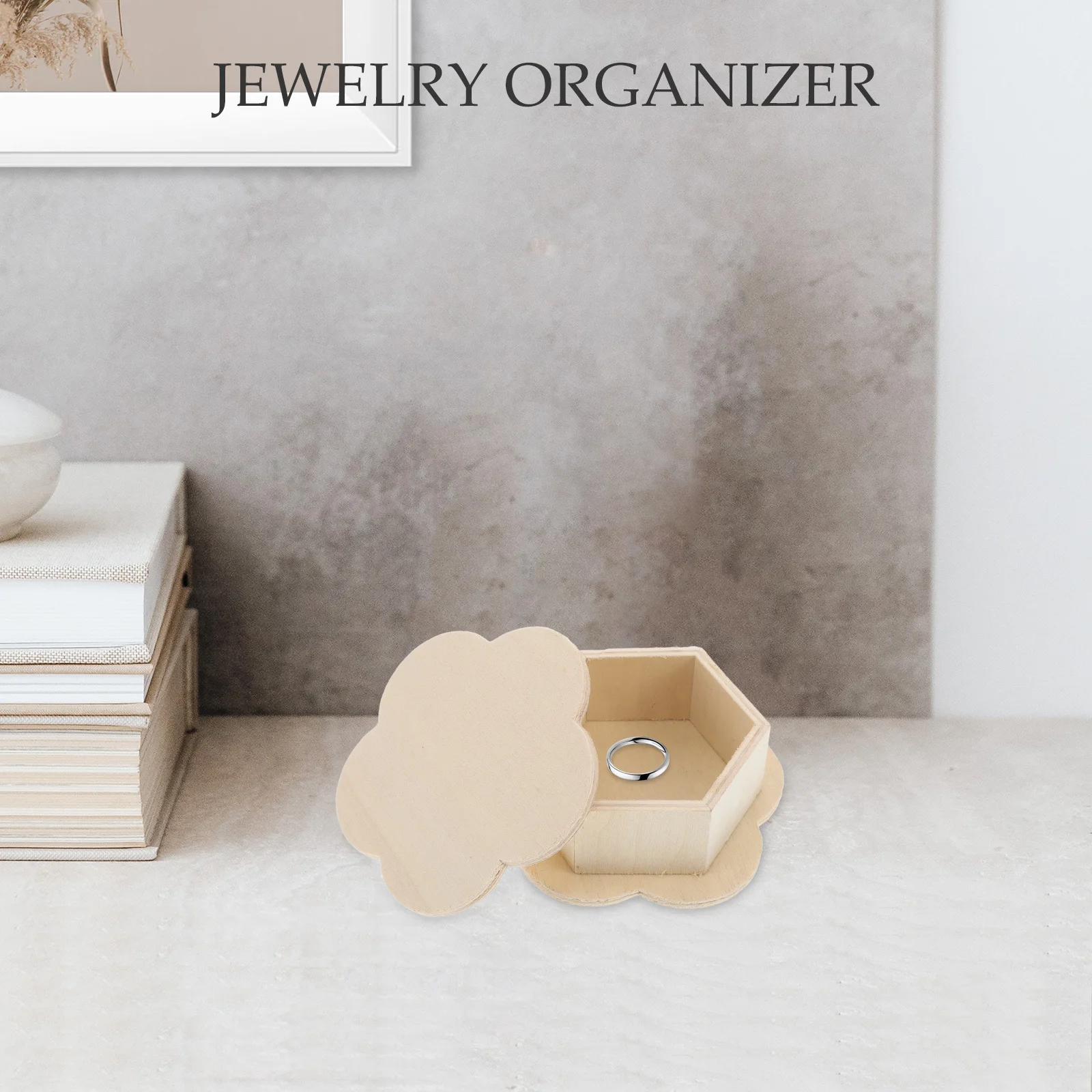 3Pcs Storage Box Wooden Hexagonal Flower Design DIY Handpainting Unfinished Pine Craft Keepsake Container for Small Items