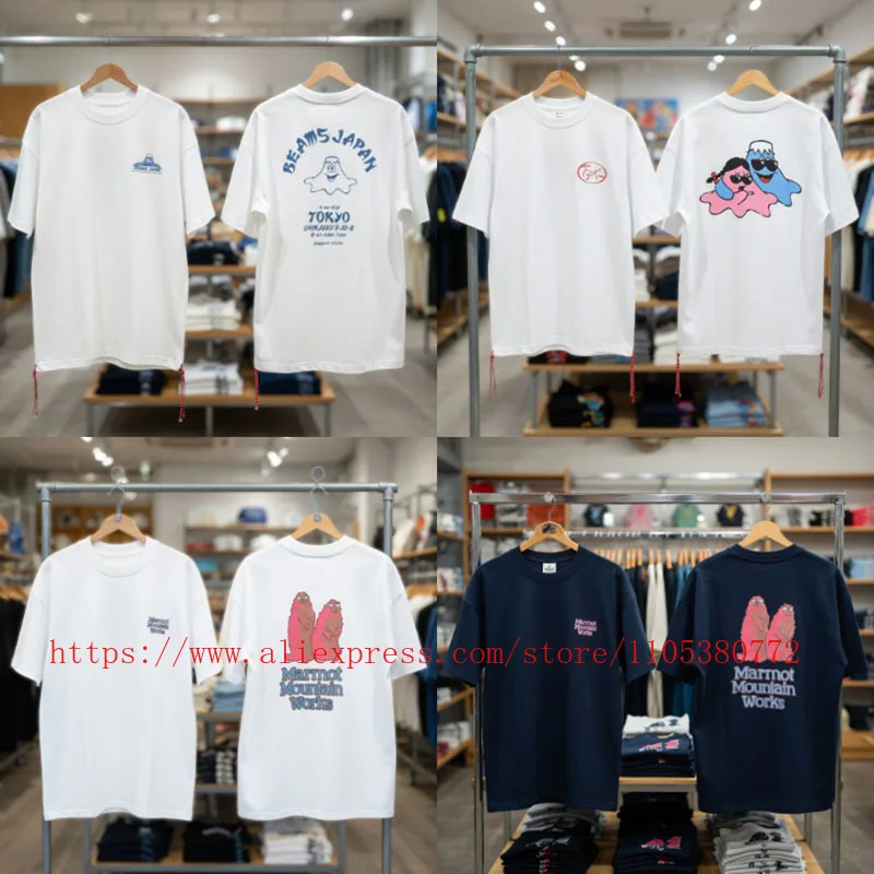 2026 New Collection Beams Top Unisex Oversized White Cotton T-Shirt with Dove Print Casual Short Sleeve Tee Fast Shipping