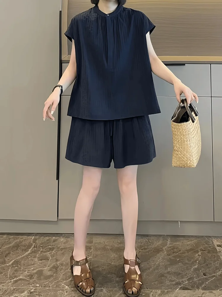 Casual Texture Short Sleeve Shirt And Straight Leg Shorts Women's Two Piece Set Summer Fashion Lazy Feelings New 2026