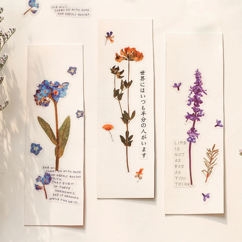 Cheap Kawaii Stationery PET Stickers Flower Series of Small Fresh Plant Handbook DIY Shaped Decorative Material Stickers