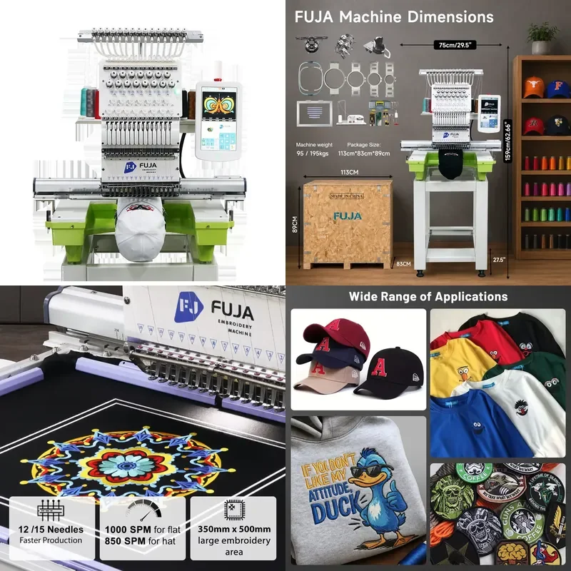 for Single Head Computerized Embroidery Machine 12 15 Needles Commercial 1 Head Embroidery Machine for Logo Clothing Bag