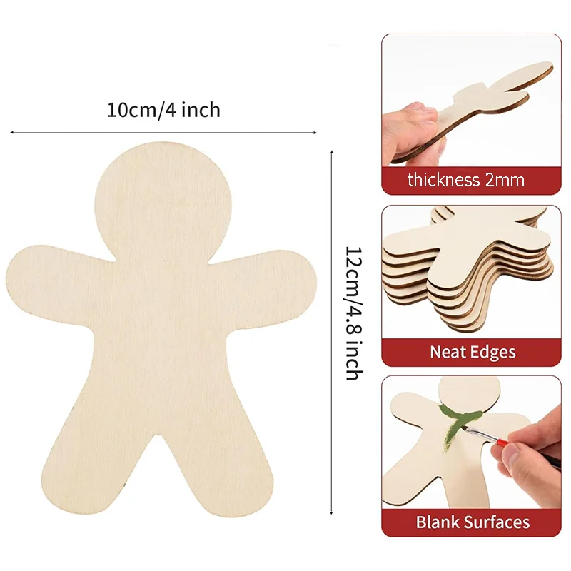 10 قطعة الزنجبيل الخشبي الرجال لم تنته الخشب شرائح القرص DIY بها بنفسك شجرة عيد الميلاد زخرفة معلقة الديكور عيد الميلاد نويل نافيداد ناتال #3