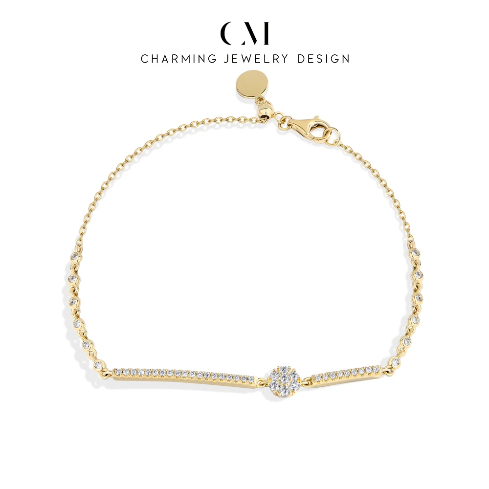 

CHARMING Classic Full-Moissanite Dvvs1 round-cut Bracelet adjustable for Women S925 daily-jewelry Party Birth-Gift Anniversary