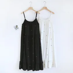 Summer Women Suspender Dress Modal Nightdress Comfortable Home Dress Lovely small Cherry Flower Loose Skirt Dress With Chest Pad