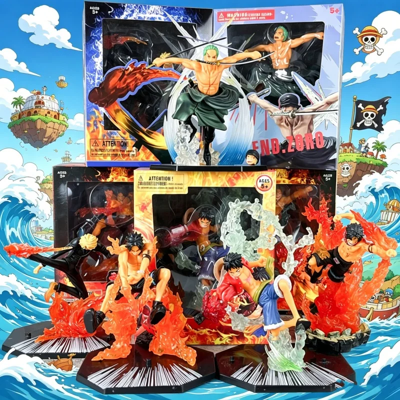 Conjunto de Bonecos de Ação One Piece: Luffy Punho de Fogo, Ace, Sanji, Zoro, Sabo e Bonecos de Batalha em PVC - Brinquedos Colecionáveis