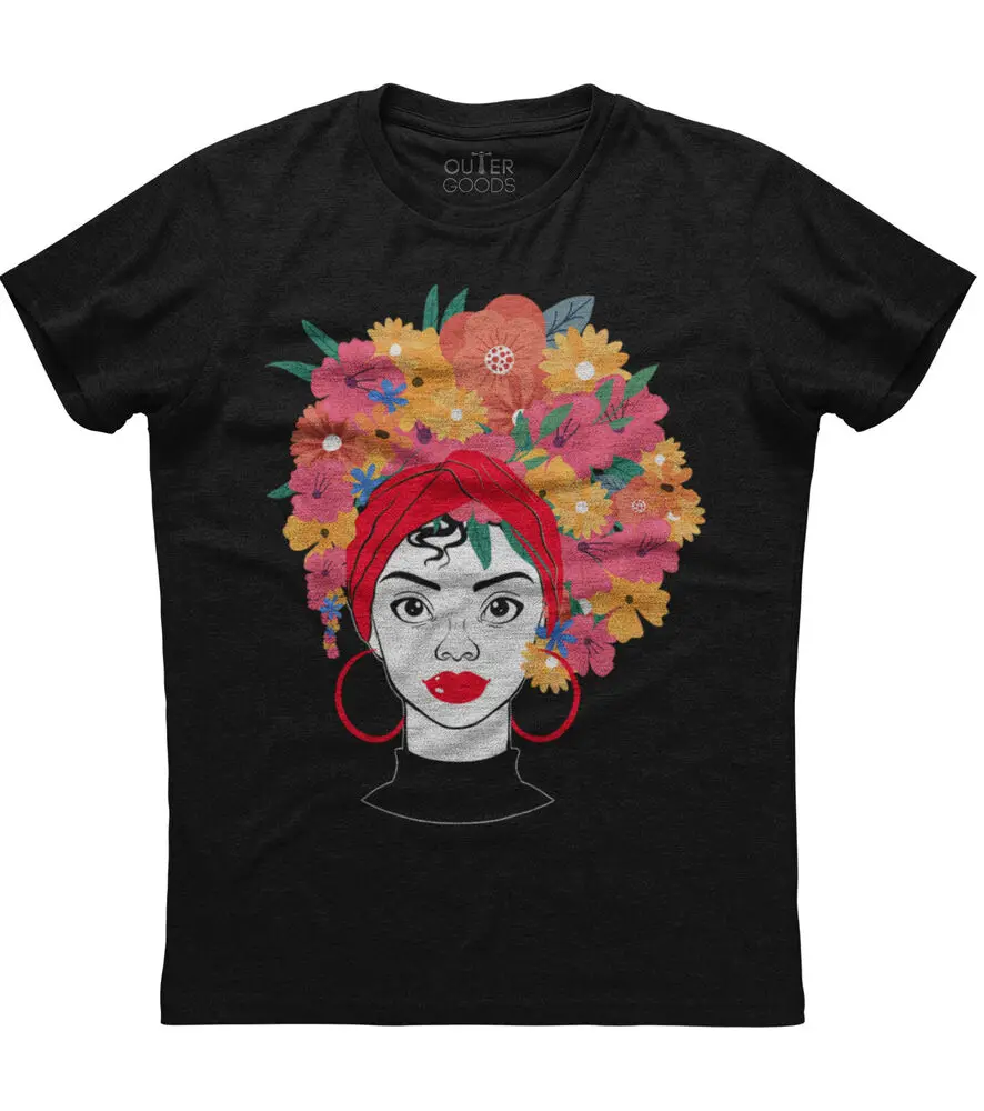 African Natural Beauty Colorful Hair Womens Short Sleeve Cotton Black T-shirtHigh quality 100% cottonAnime Graphic T-shirts for