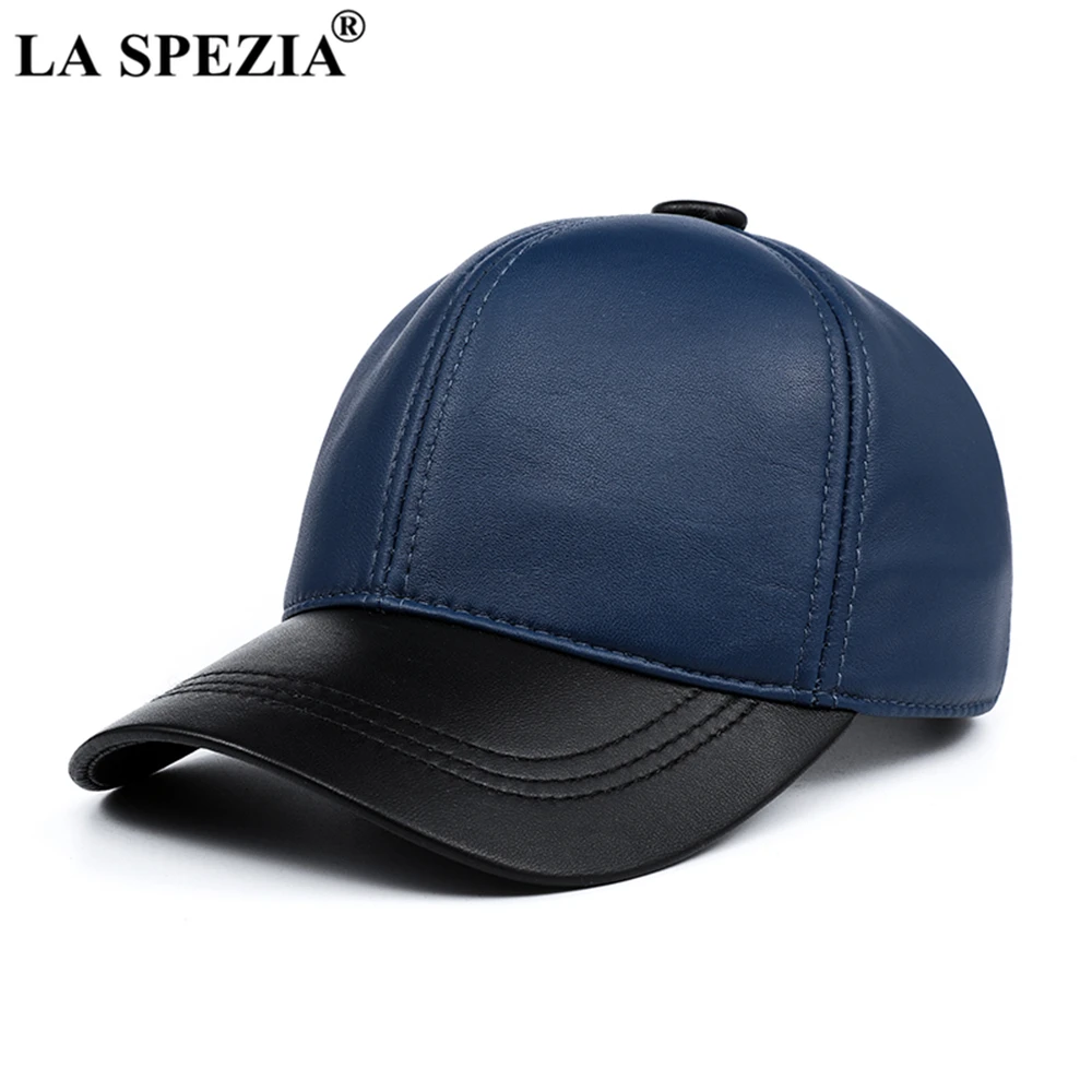 LA SPEZIA Real Leather Baseball Caps White Black Mens Hats and Caps Genuine Leather High Quality Winter Curved Brim Snapback Hat