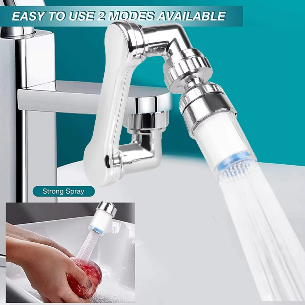 Universal 1440 Degree Rotatable Faucet Aerator Extender Plastic Splash Filter Faucets Bubbler Nozzle Robotic Arm 2 Modes Faucet