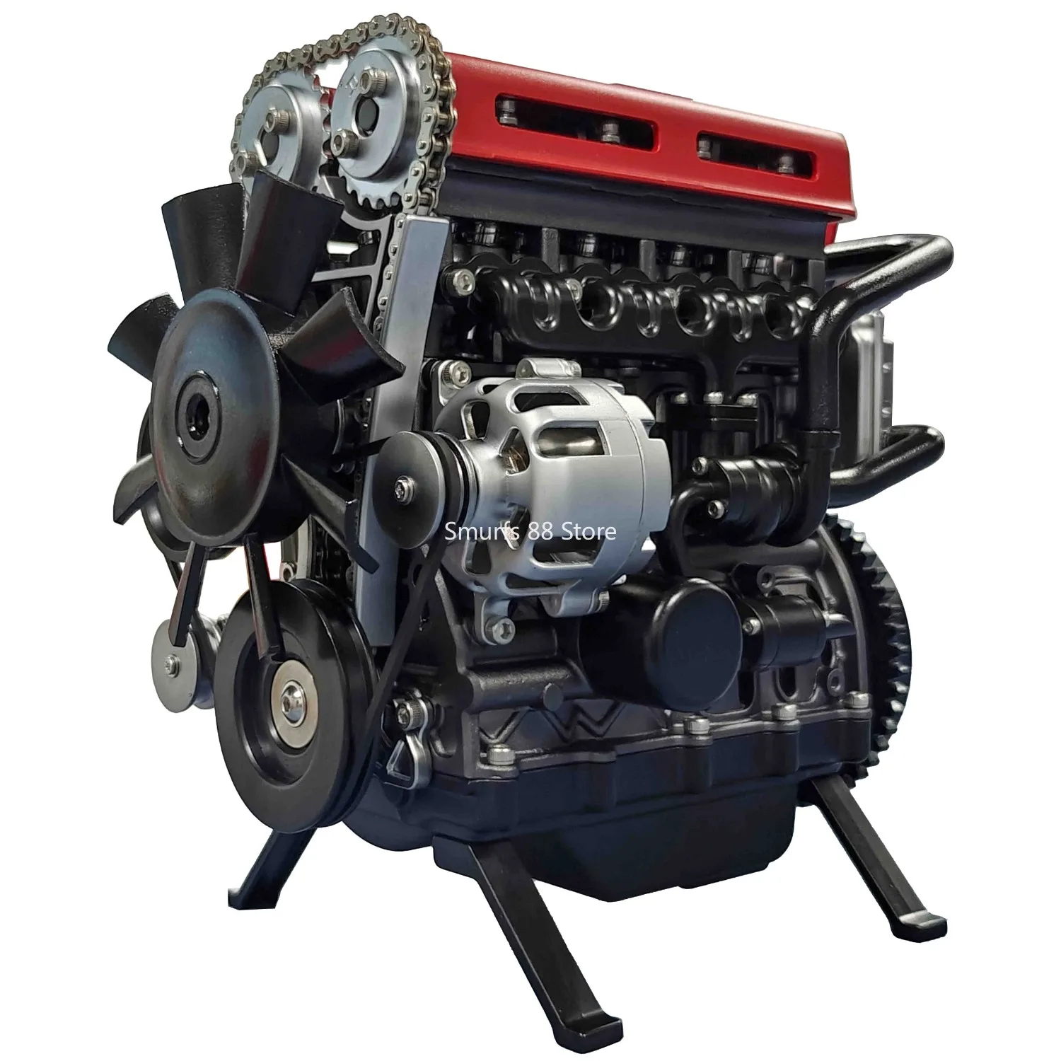 TECHING Turbocharged Engine model Kit DIY Metal Machinery Four Cylinder Engine Model Assembly Kits 380+ Can Start Toys