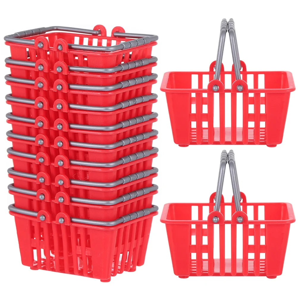 

12 Pcs Mini Shopping Basket Desktop Kids Storage Baskets Red Pretend Miniature Baby