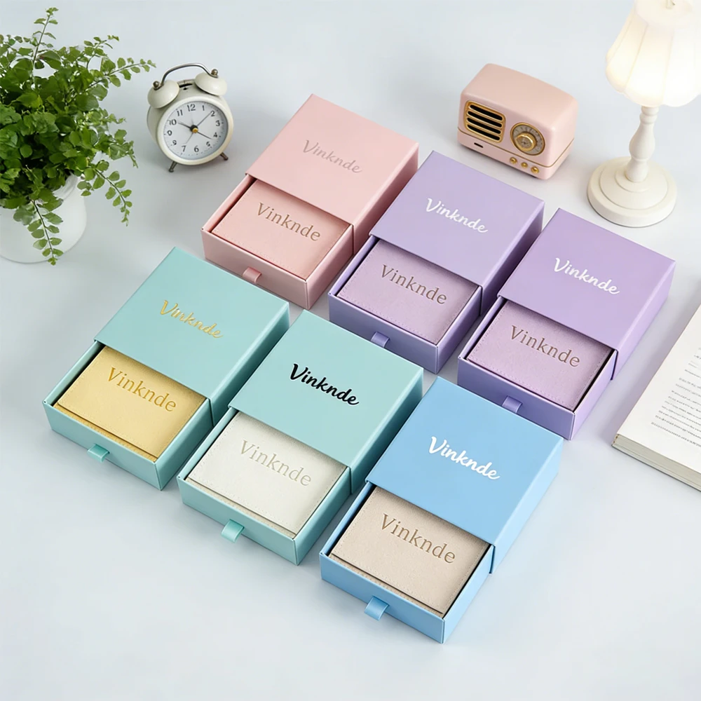

Luxury Custom Logo Blue Cardboard Paper Wedding Gift Jewellery Box Drawer Jewelry Packaging Boxes With Suede Envelope Pouch Bag