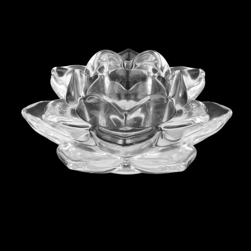 أصحاب زجاج اللوتس الأنيقة شفافة واضحة وحرفية فريدة من نوعها حامل ديكور المنزل حامل شمع