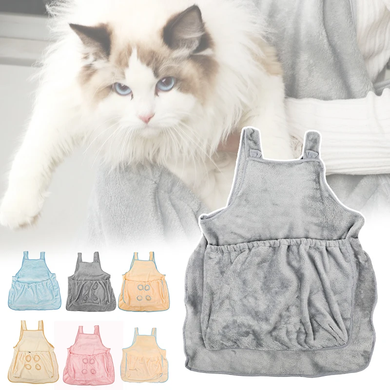 

Non Stick Fur Pet Carrier Apron Cozy Cat Hugging Suit with Large Pockets for Safe Warm Travel Outdoor Winter Comfort Hugging