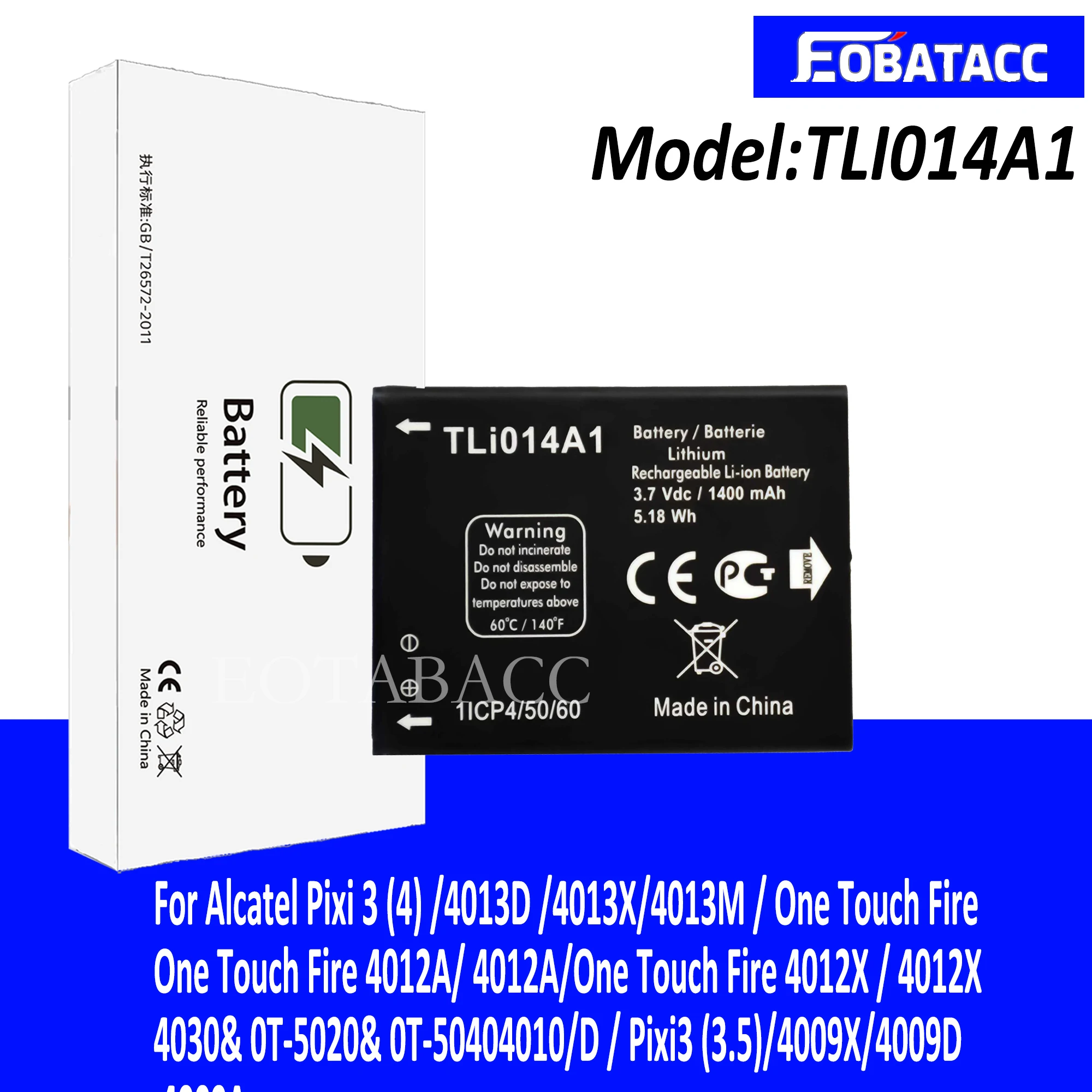 

EOTABACC 100% New Original TLi014A1 Replacement Battery For Alcatel One Touch Fire 4012 4012A 4012X CAB31P0000C1 /CAB31P0000C2