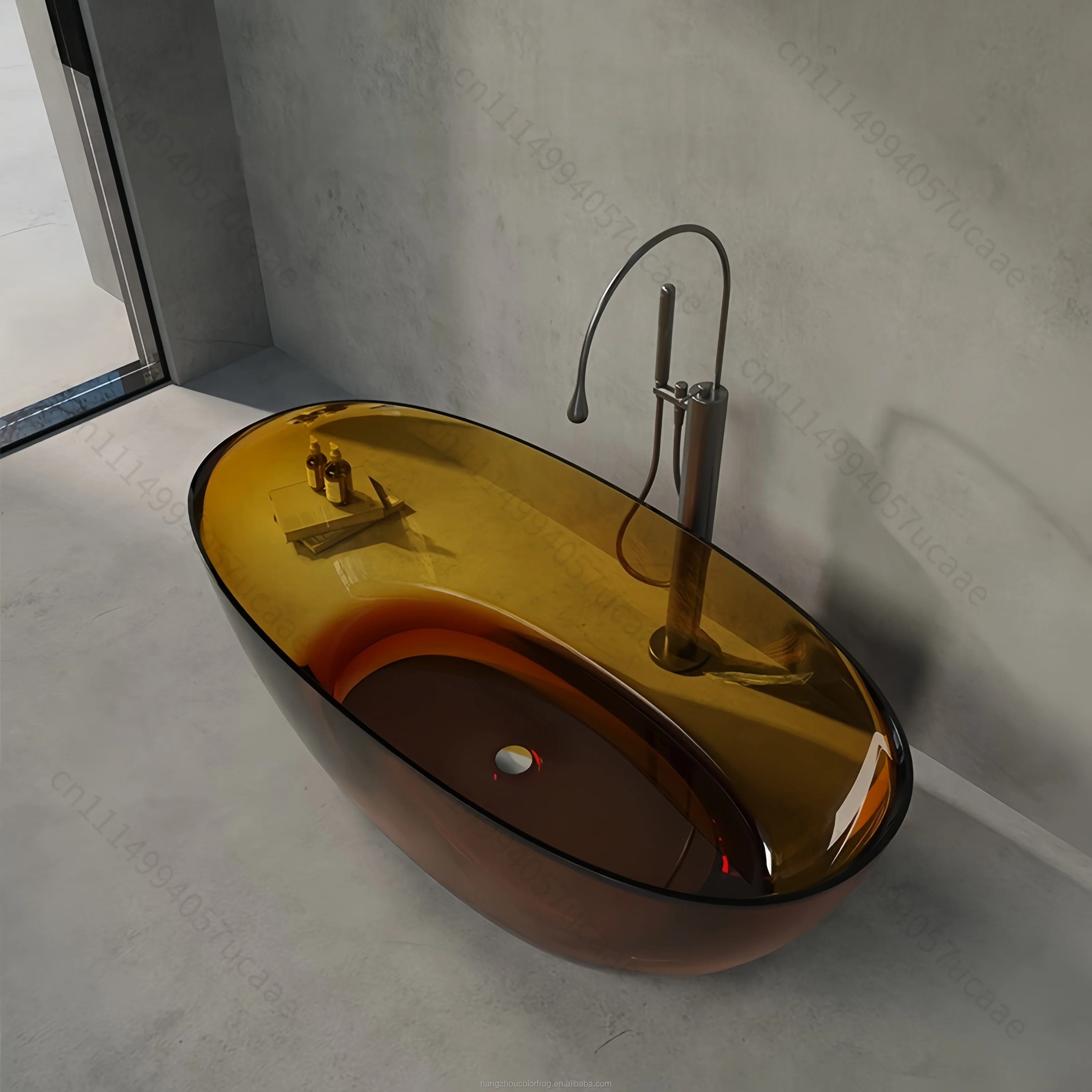 Multi-color Transparent Resin Oval Shape Soaking Bathtub Freestanding Modern Design Rein Tub Hotel Drainer Eco-Friendly Durable