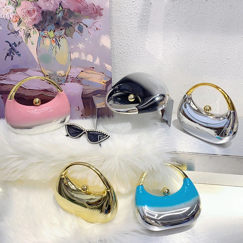 

Дизайнерский акриловый банкетный клатч в форме ракушки золотого, серебряного цвета, женская вечерняя сумка, милая блестящая сумка с градиентом, кошелек